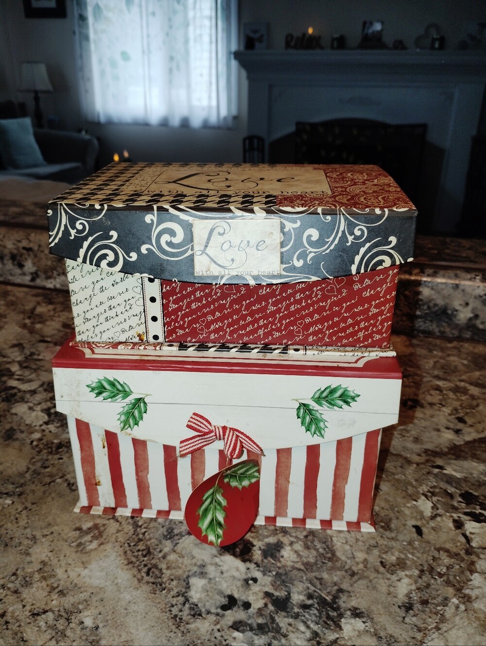 Decorative 'Love' Stacked Gift Boxes - Red, Black, Cream